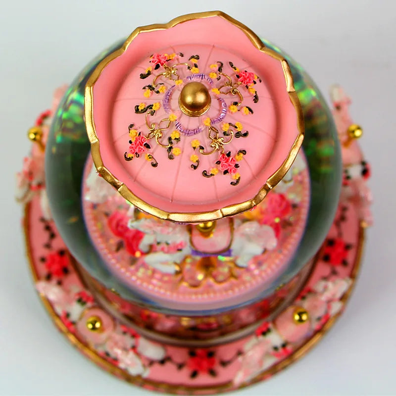 European-style Painted Crystal Ball Music Box Resin Carousel