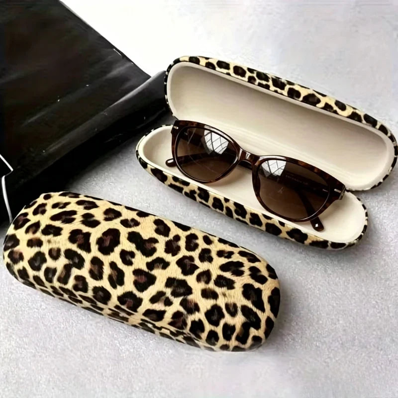 Luxury Leopard Print Metal Glasses Case Durable Stainless Steel