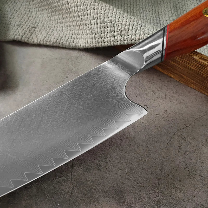 Damascus Steel Chef Knife – Sharp Wood Handle Kitchen Knife