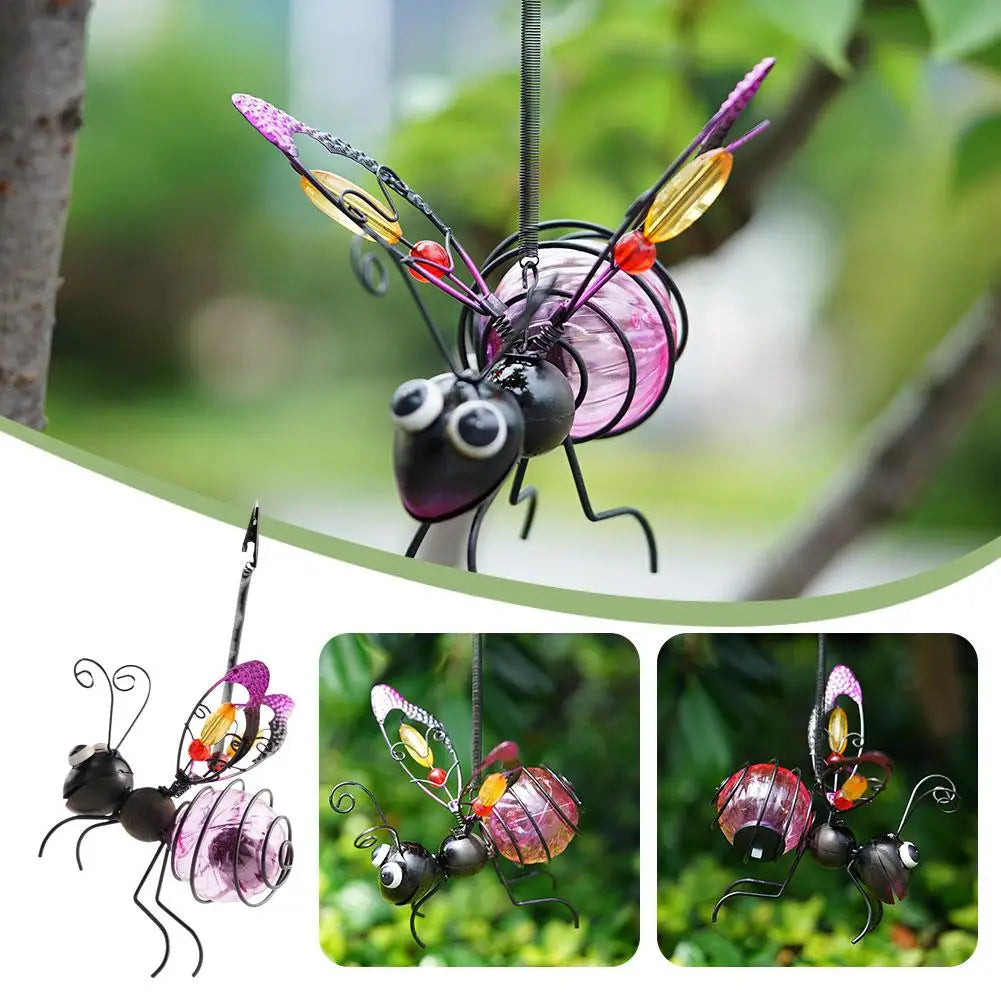 Solar Iron Insect Statue LED Fairy Light Outdoor Garden Decor