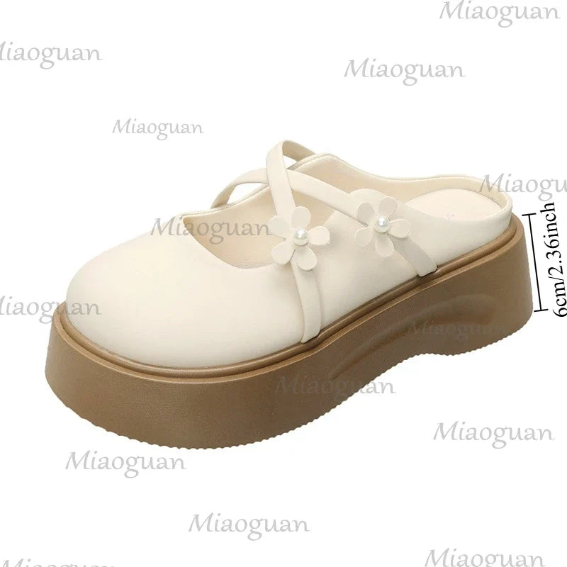 Women's Floral Wedge Platform Slippers – Closed Toe Thick Sole