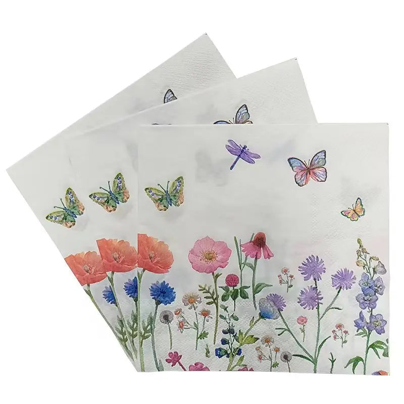 40PCS Watercolor Floral & Butterfly 3-Ply Disposable Paper Napkins