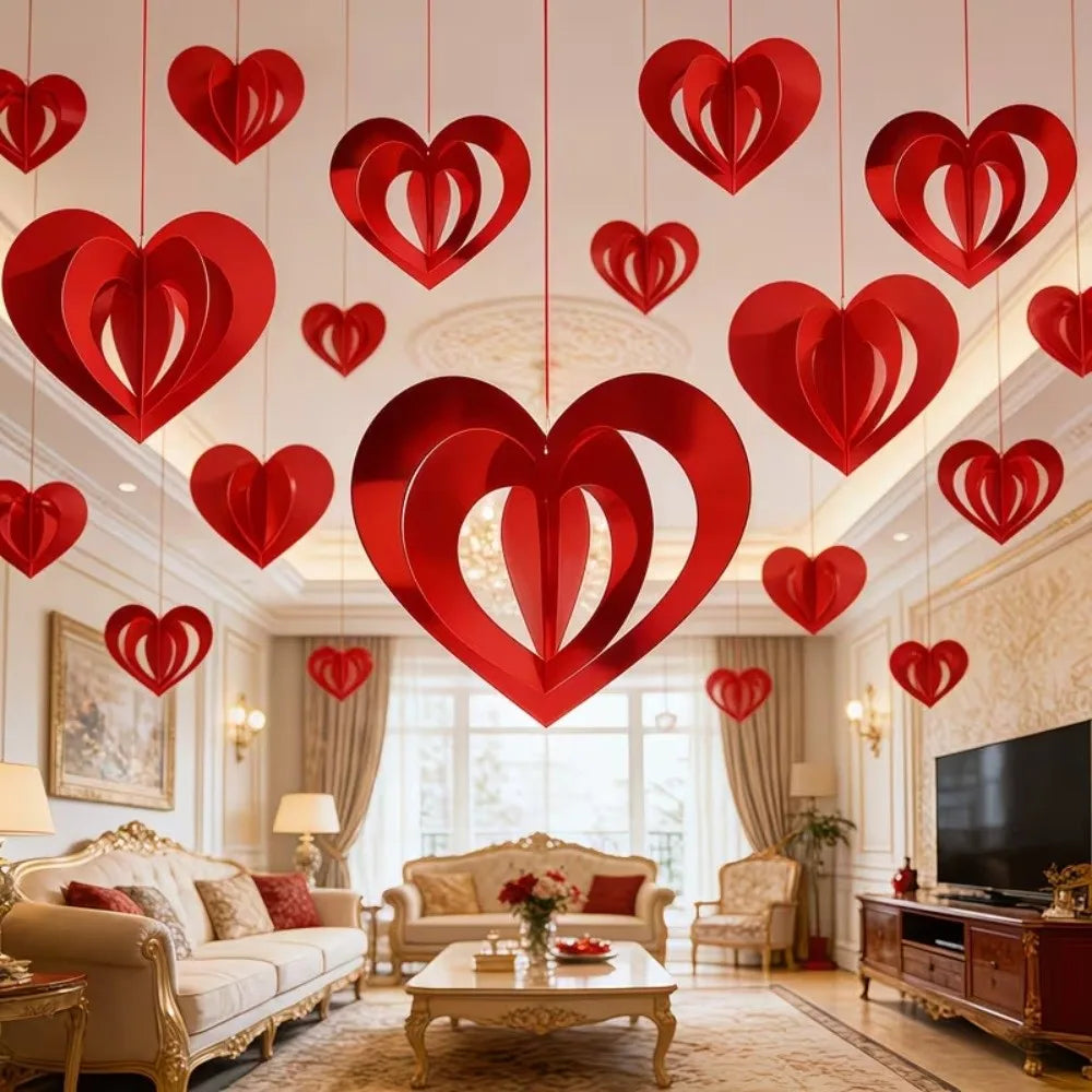 Glitter Heart Sequin Hanging Curtain Decor – 16 PCS Set