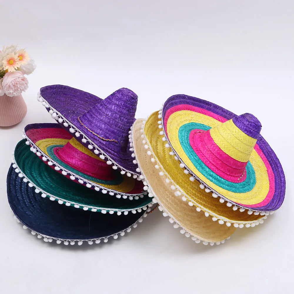 Colorful Wide Brim Straw Sombrero – Unisex Party Sun Hat