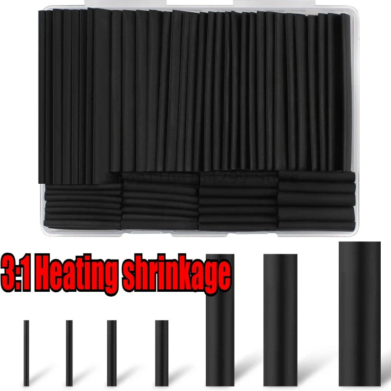 127-Piece Black Heat Shrink Tubing Set | 7 Sizes Polyolefin