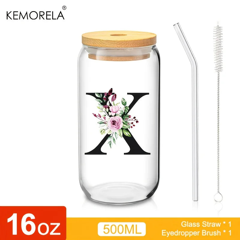 470ml Glass Tumbler with Bamboo Lid & Straw | Mason Jar Cup