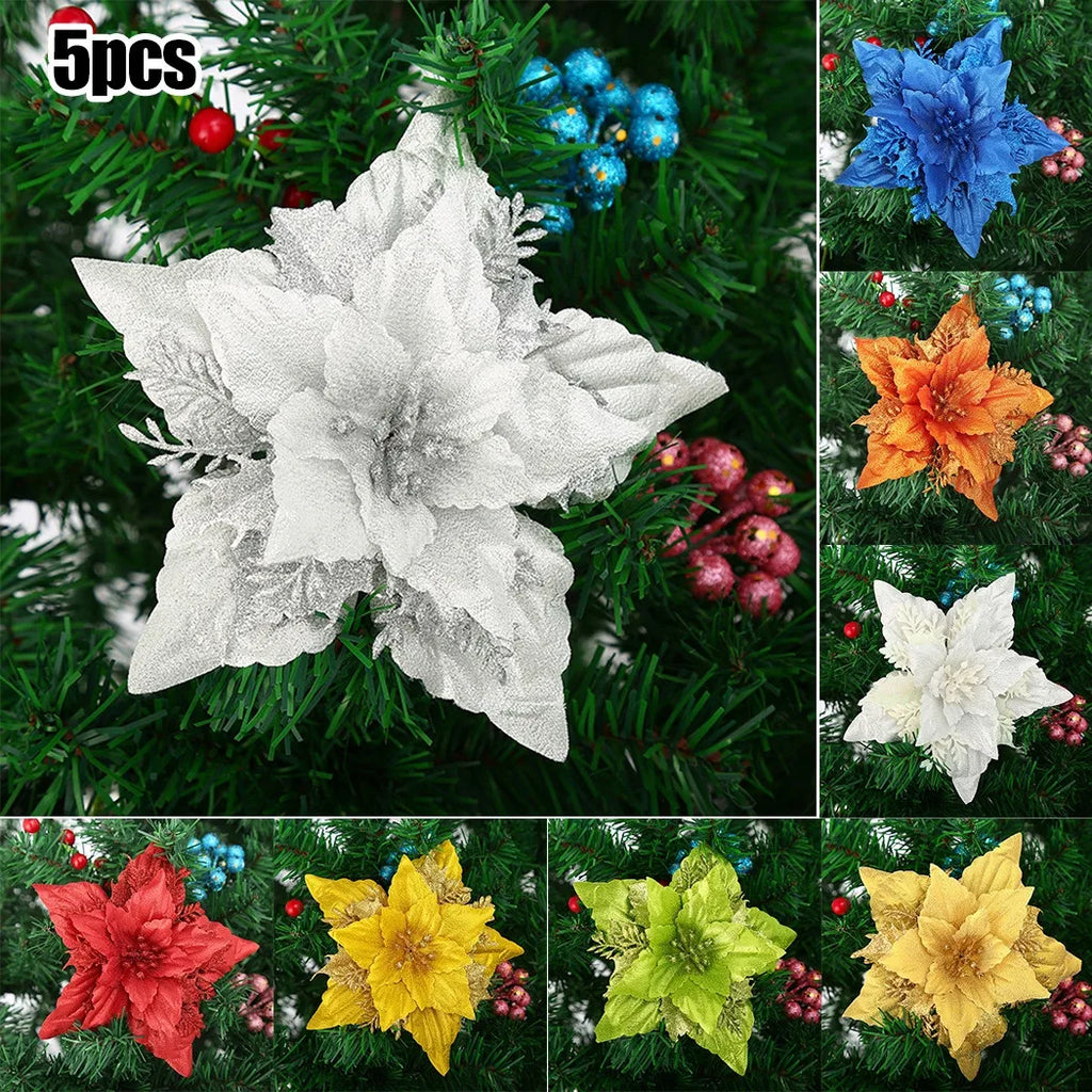 Christmas Large Poinsettia Glitter Flower Tree Hanging Party Xmas