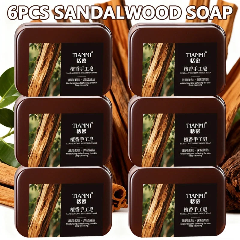 6-Pack Men's Sandalwood Handmade Soap – 3-in-1 Bar Set