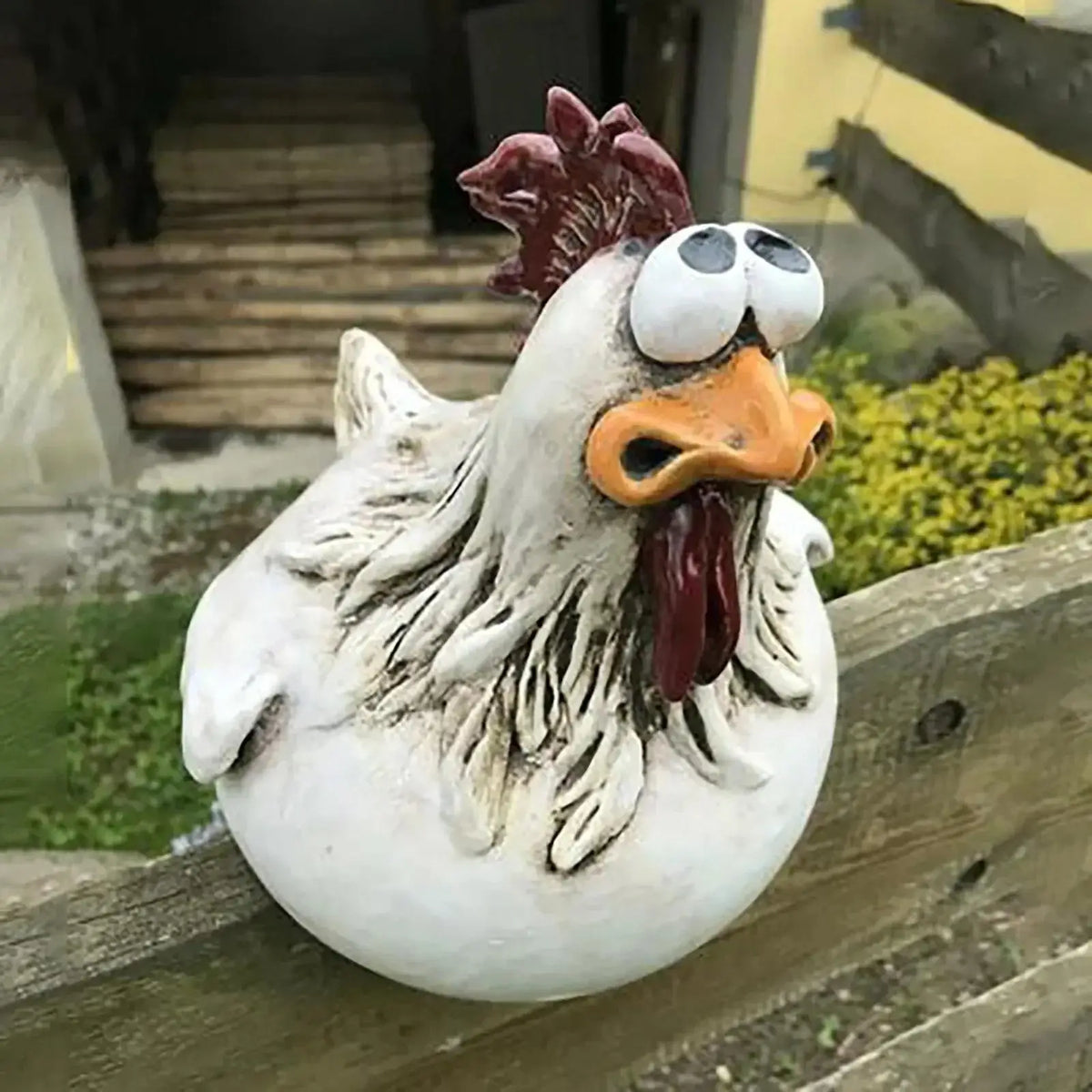 Funny Chicken Fence Decoration – Resin Rooster Garden Ornament