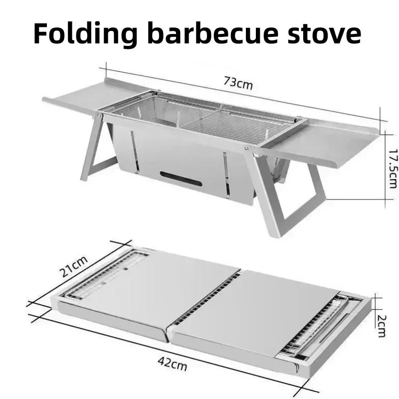 Folding Stainless Steel Charcoal BBQ Grill – Portable Outdoor