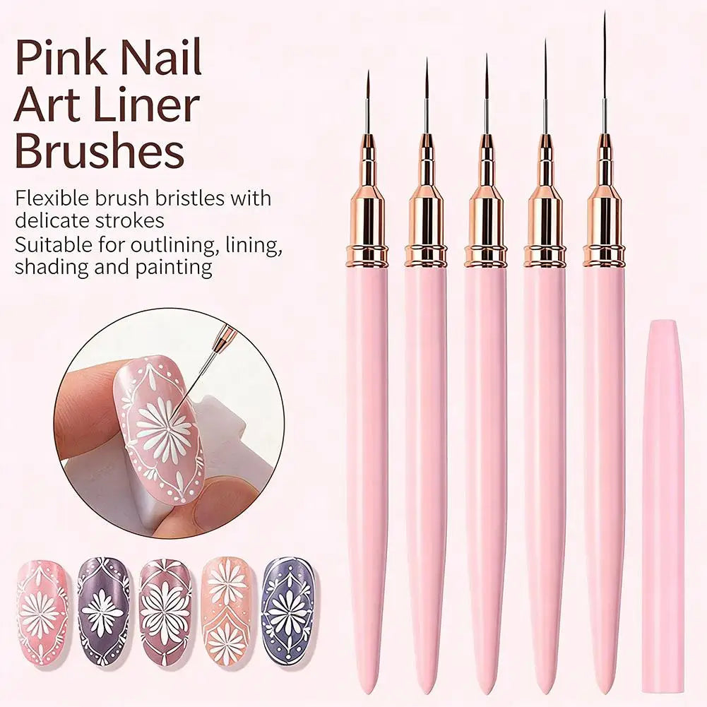 5-Piece Nail Art Liner Brush Set – UV Gel & Polish Detail Pens