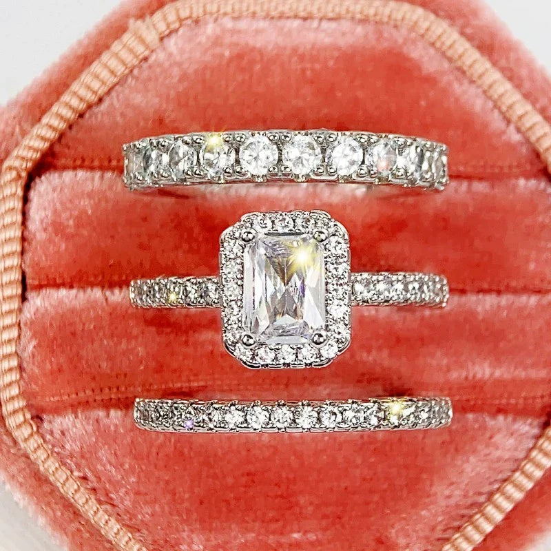 Huitan 3-Piece Cubic Zirconia Bridal Ring Set for Women