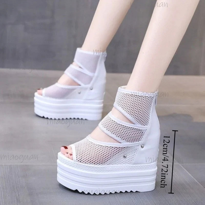 Women's 12CM Wedge Heel Mesh Peep Toe Ankle Boots | Roma Style