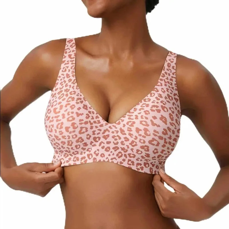 Leopard Print Wireless Bra – Seamless, Wire-Free, Full Cup