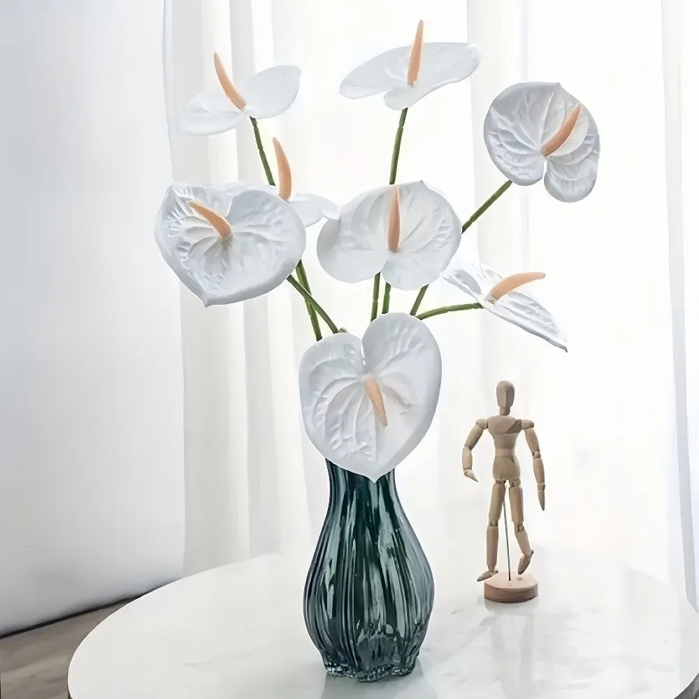 6pcs Artificial Anthurium Tropical Flowers | UV Resistant Faux Stems
