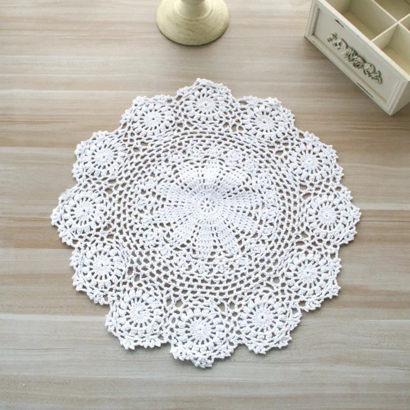 Round Hand Crocheted Doily Vintage Cup Mat Cotton Crochet Table Place