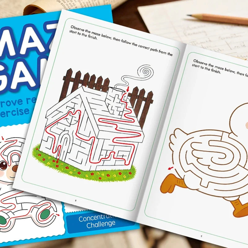 Interactive Maze Activity Book Colorful Patterns Fun Drawing Kids