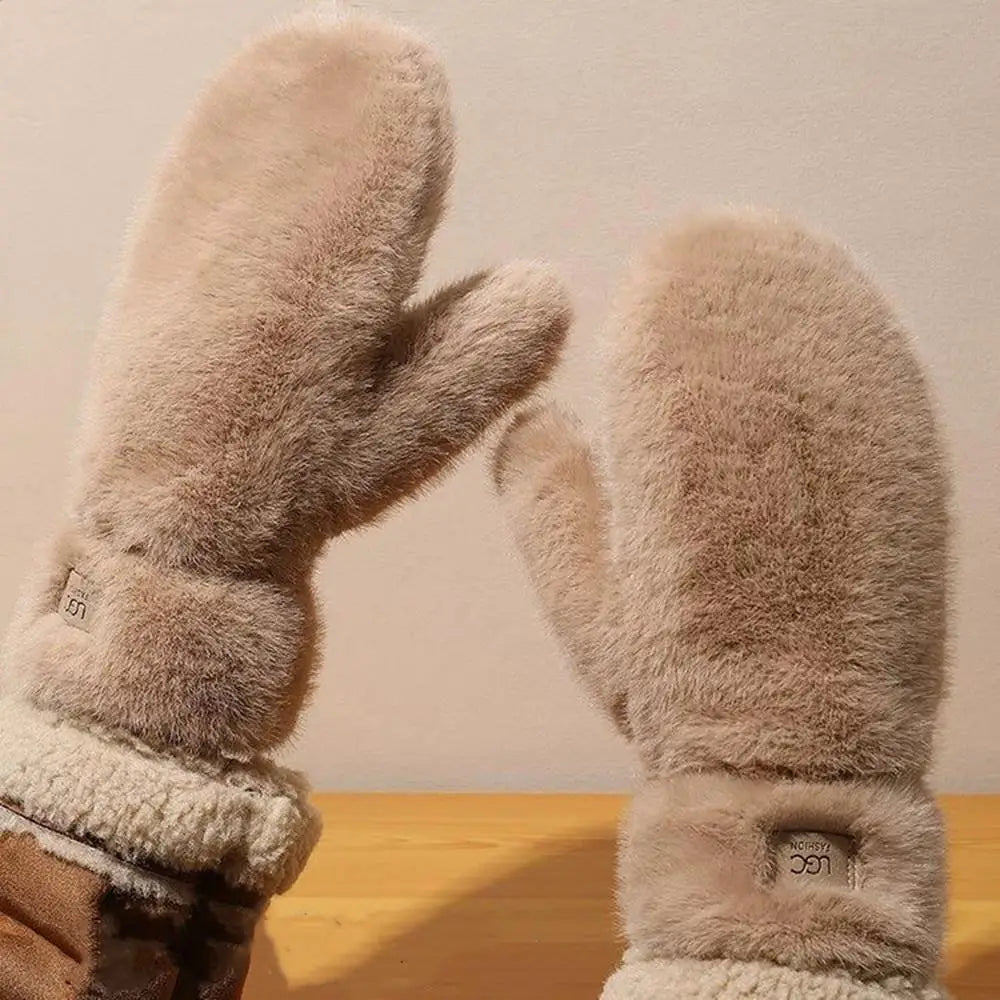 Thickened Faux Fur Winter Gloves – Unisex Warm Knit Mittens