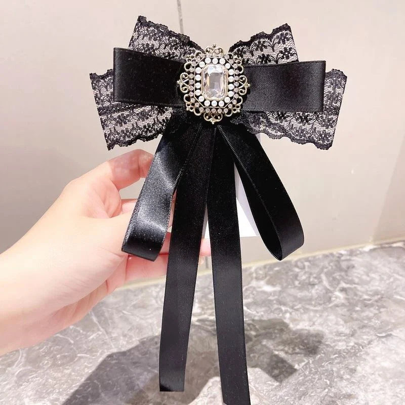 Cloth Art Bow Tie Rhinestone Bowknot Brooch for Women