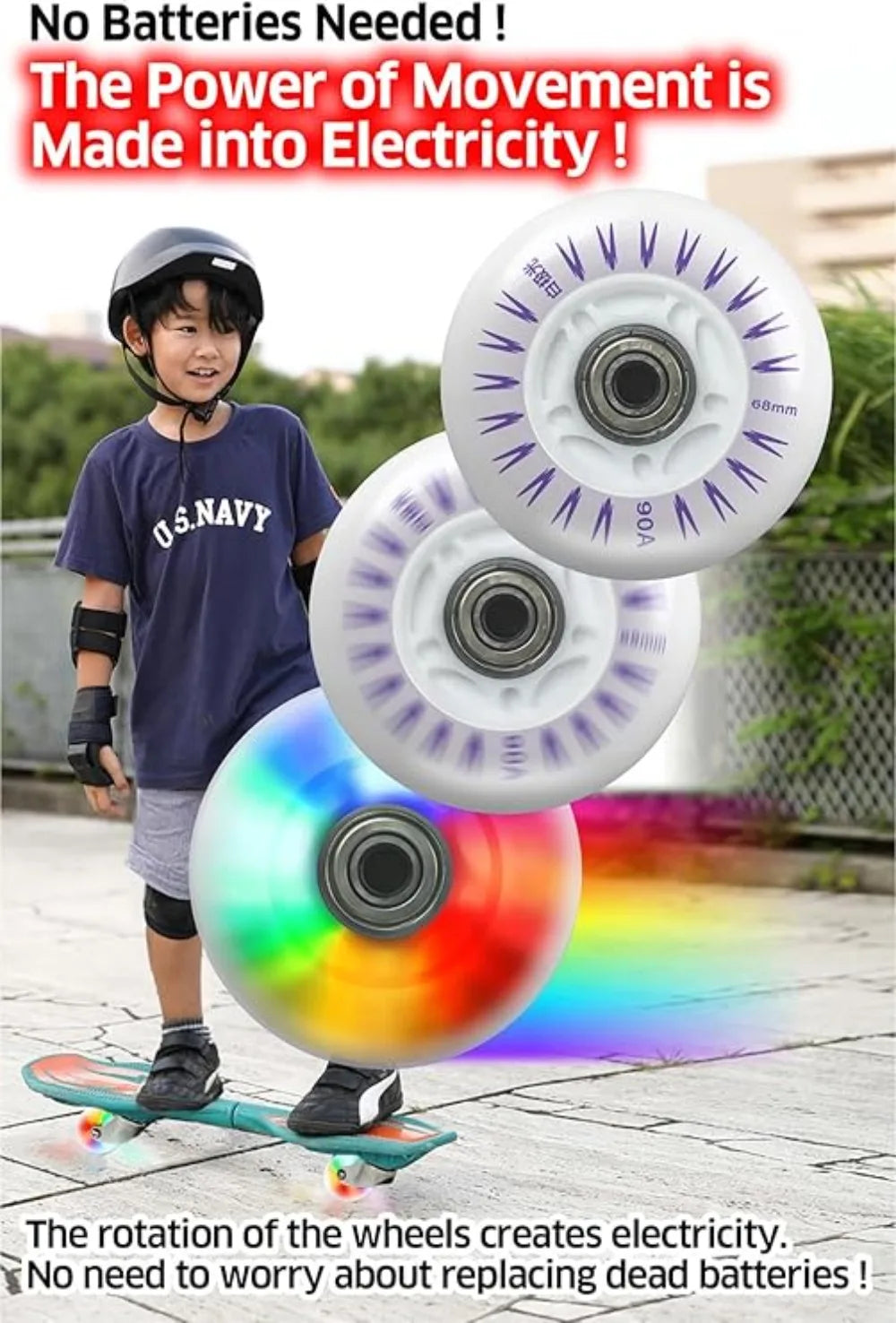 4PCS LED Flash Inline Skate Wheels 90A | 68–80mm Multi-Color
