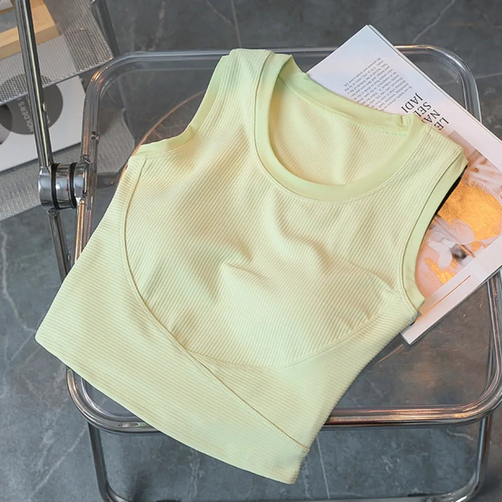 Women's No-Clip Sports Bra Tank Top – Quick Dry Nylon Vest