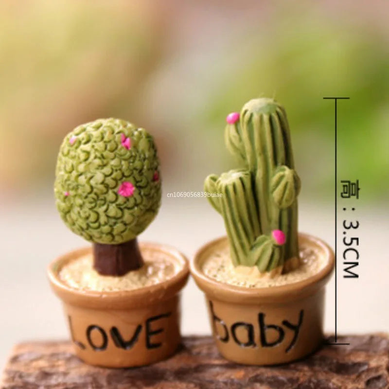 Kawaii Mini Resin Cactus Figurine | DIY Dollhouse Décor