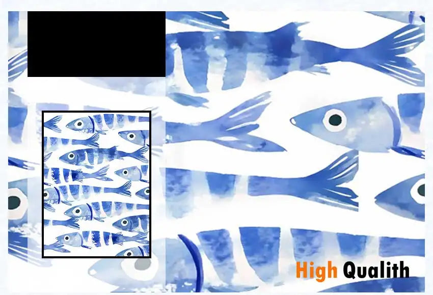 Blue Sardines Fish Canvas Print Set | Japanese Cute Wall Art
