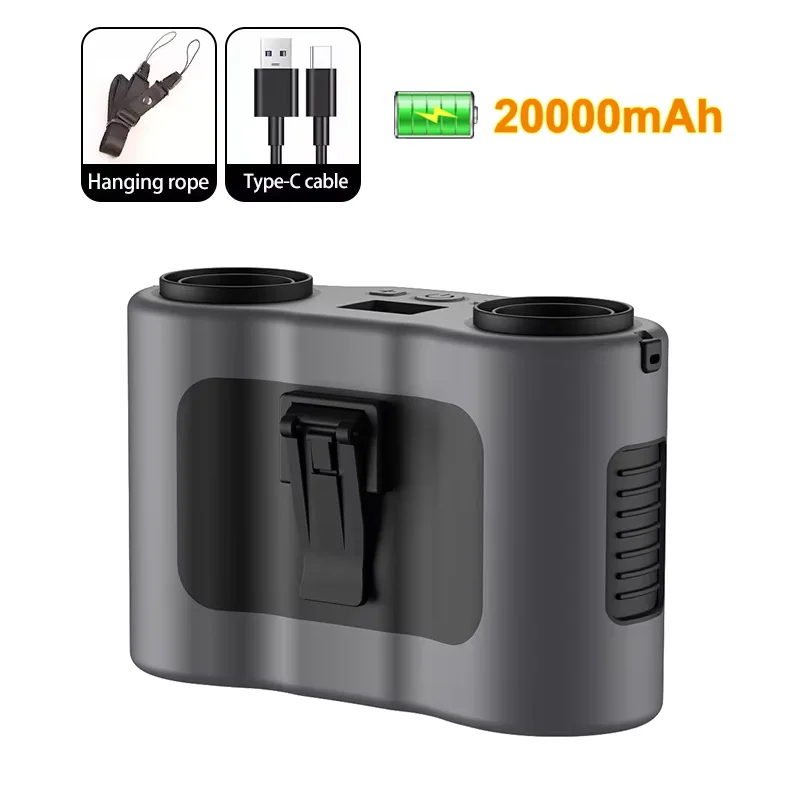 Wearable Waist Clip Fan 20000mAh USB Rechargeable Dual Outlet