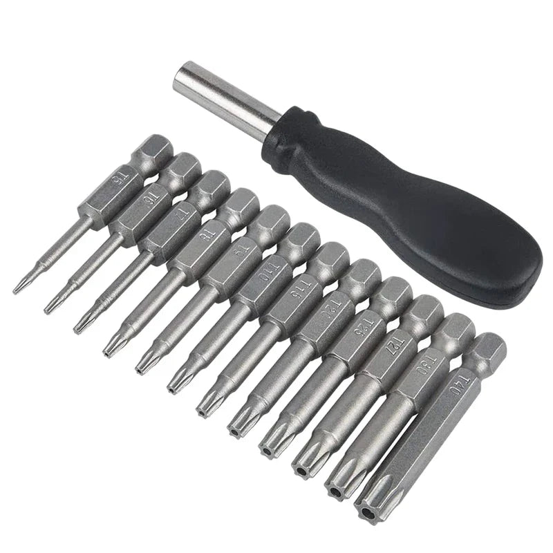 12 Sets Screwdriver Tip Torx Head 1 Hex Bar T5-T40 Star Including