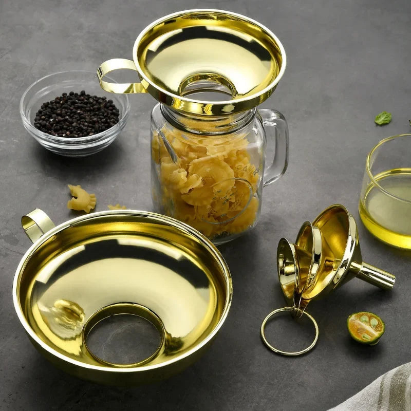 Golden Wide-mouth Funnel Food Grade Stainless Steel Kitchen Small