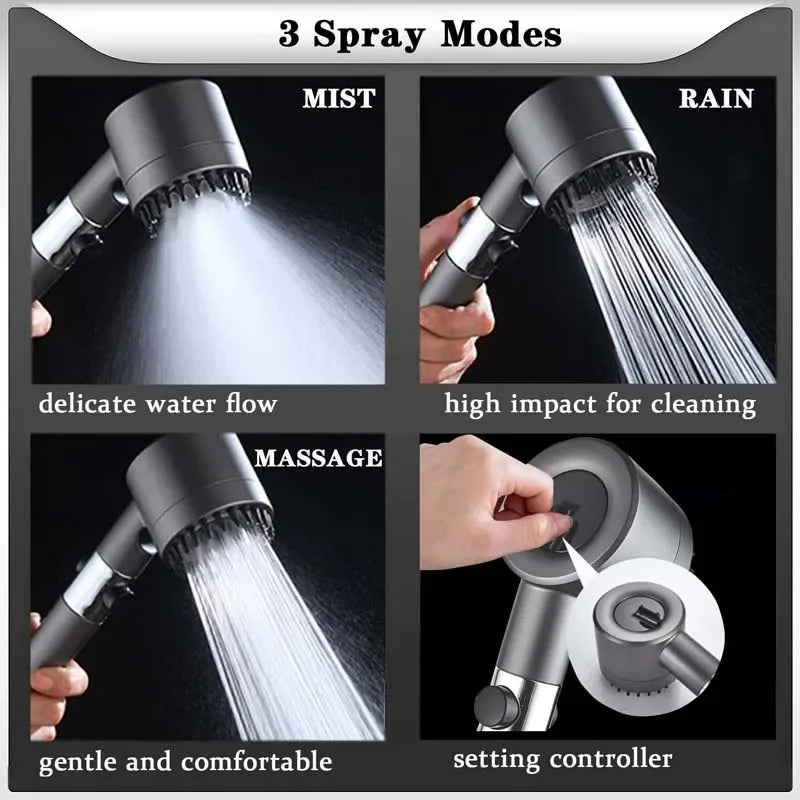 High Pressure Handheld Shower Head with Filter | 3 Spray Modes