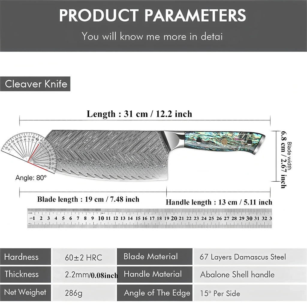 Handmade 67-Layer Damascus Steel Cleaver Knife | Kitchen Slicer