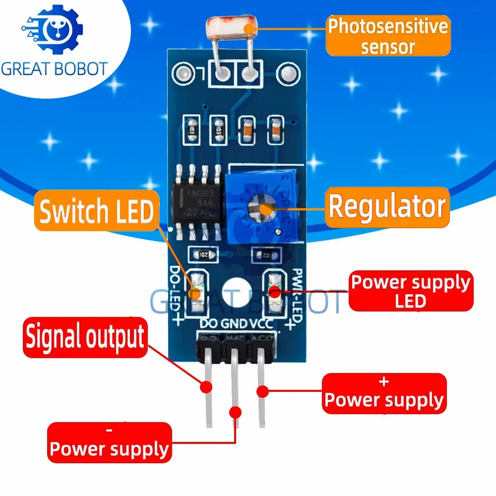 Photosensitive Light Intensity Sensor Module for Arduino