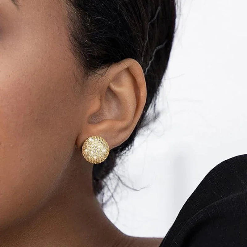 Huitan CZ Half Ball Stud Earrings | Dazzling Cubic Zirconia
