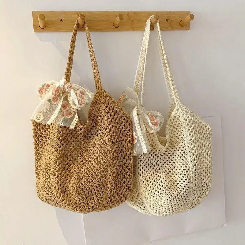 Women's Large Woven Straw Tote Bag – Handmade Beach Shoulder Bag