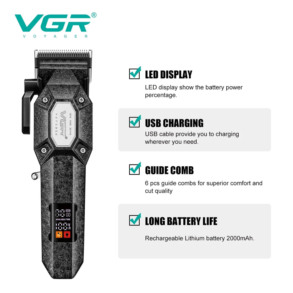 VGR V-600B Men's Electric Hair Clipper with LED Display