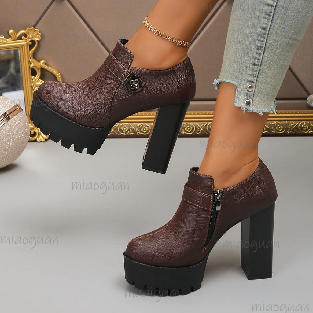 Women's Platform Pumps – Square Toe Thick High Heel Shoes