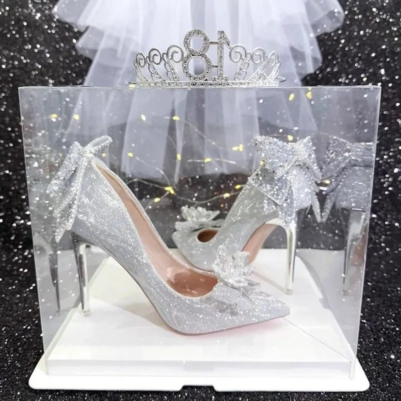 Crystal Bow Stiletto Heels – Women's Bridal Wedding Pumps