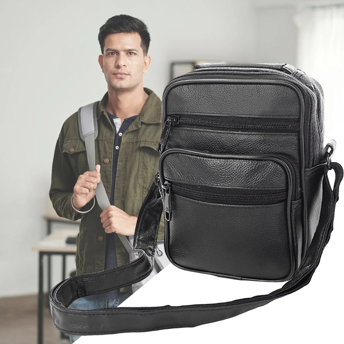 Men's Lightweight PU Leather Shoulder Bag | Work & Travel