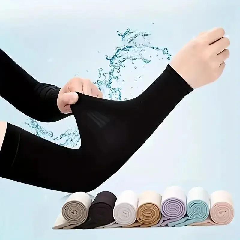 Cooling Ice Silk Arm Sleeves – UV Sun Protection for Men & Women