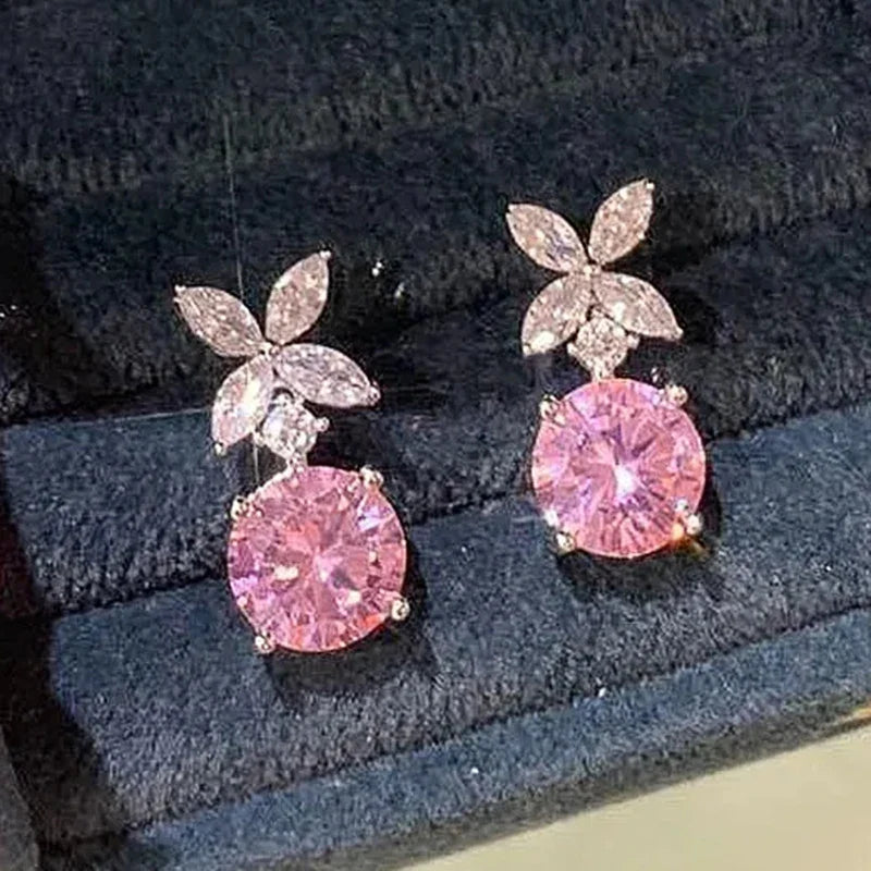 Huitan Pink Cubic Zirconia Drop Earrings | Dainty Women's Jewelry