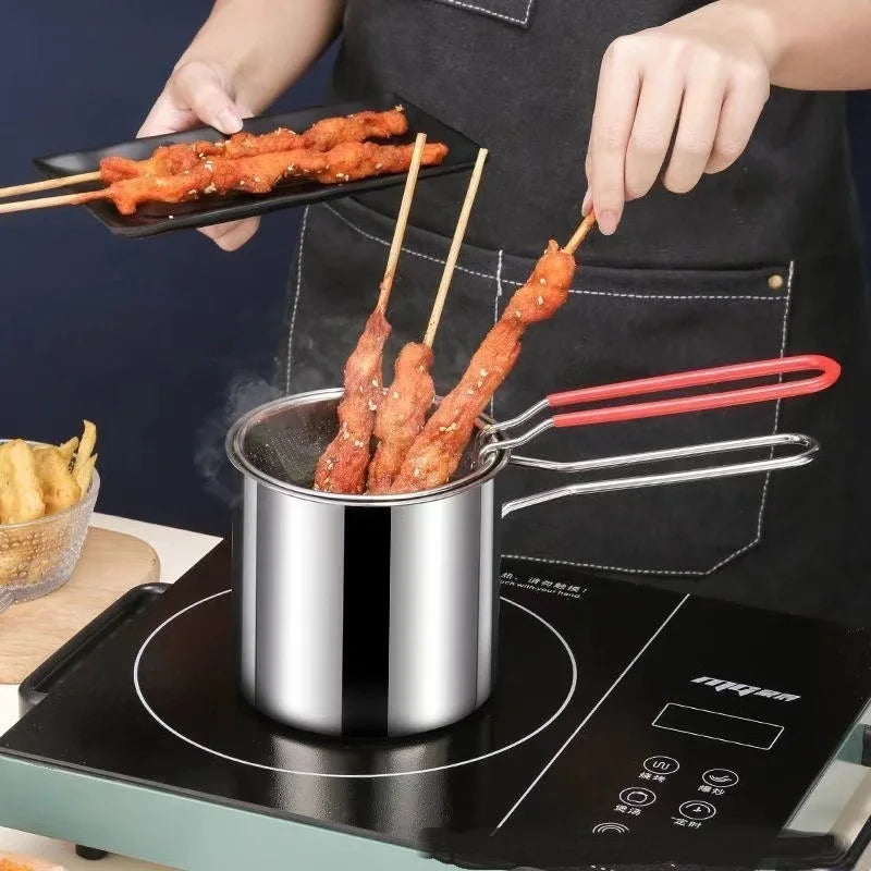 Stainless Steel Deep Fryer Frying Basket Multifunctional Small Pot