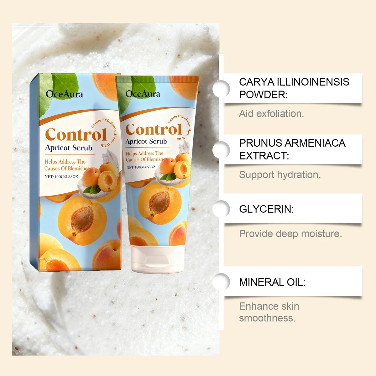 OceAura Apricot Facial Scrub – Gentle Exfoliator 100g