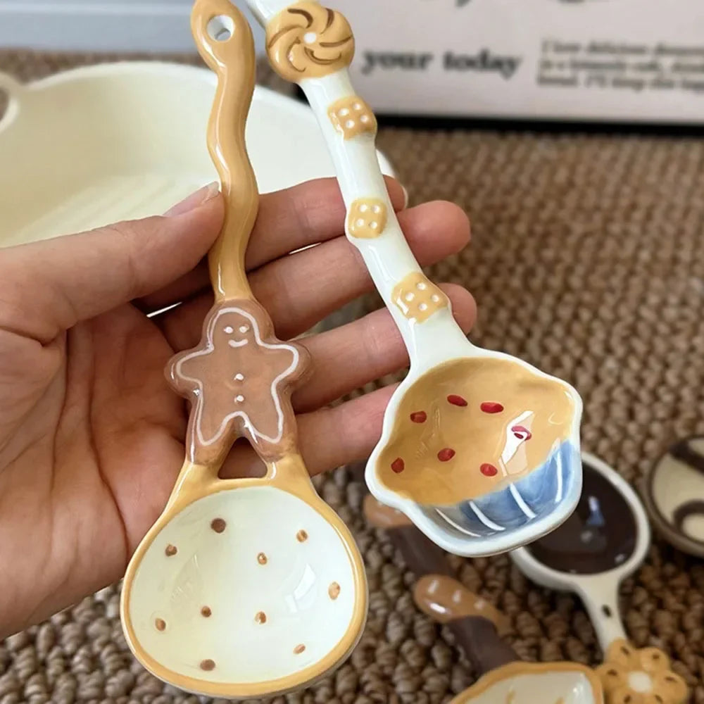 Ceramic Long Handle Spoon – Cute Baked Goods Underglaze Design