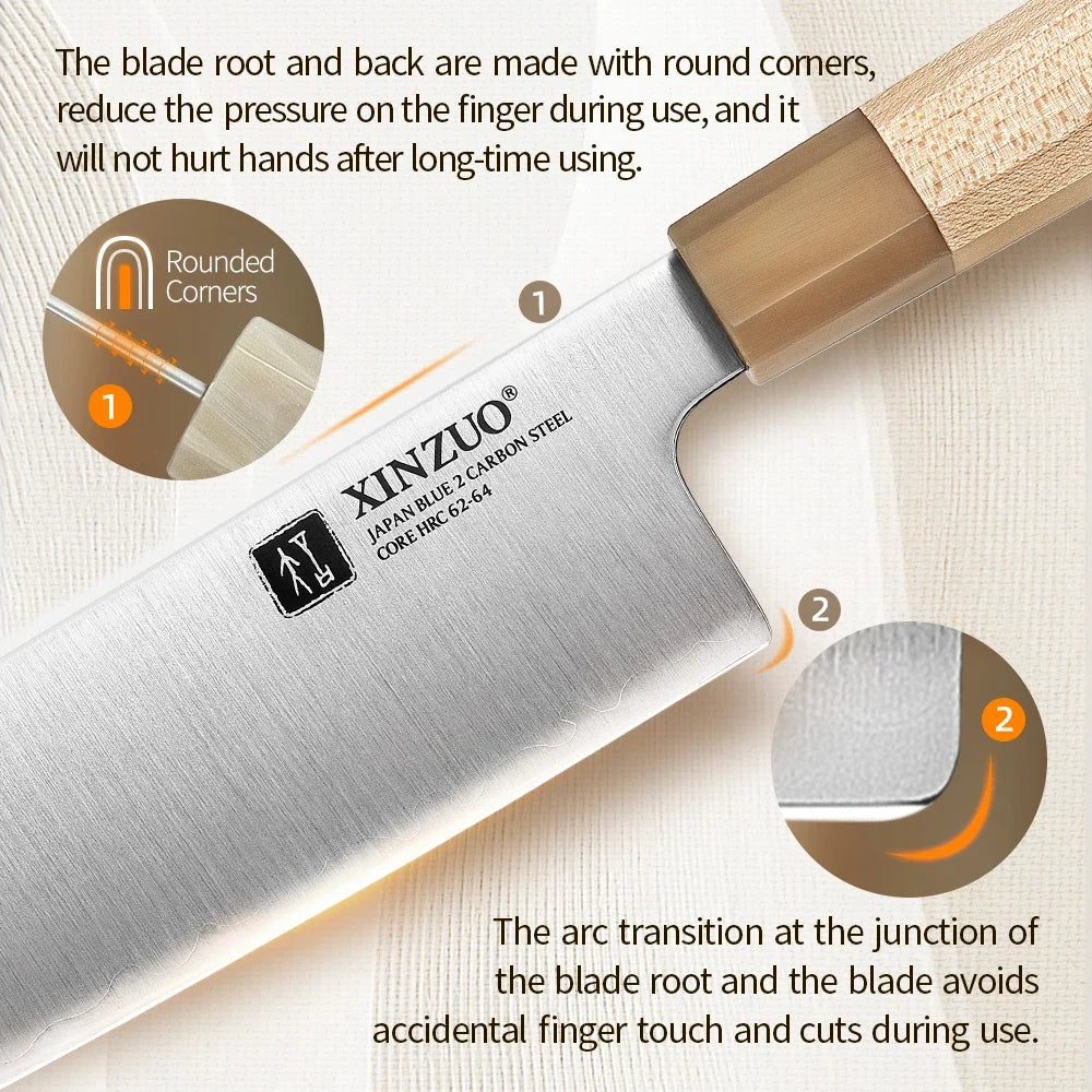 XINZUO 7" Nakiri Knife Aogami No.2 Carbon Steel | Octagonal Handle