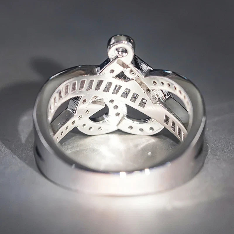 Huitan Heart Cross Ring – Cubic Zirconia Wedding Band Women
