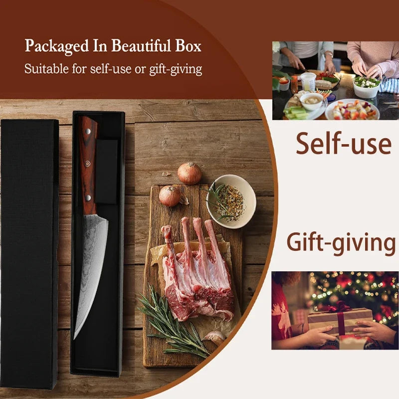 Damascus Steel Boning Knife – Wood Handle & Gift Box