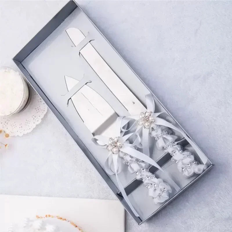 European Knife Fork Cake Spatula Diamond Bow Design Luxurious Wedding