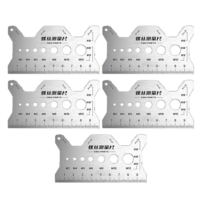 10 Multi-purpose Stainless Steel Bolt Gauge Thread Checker Flat