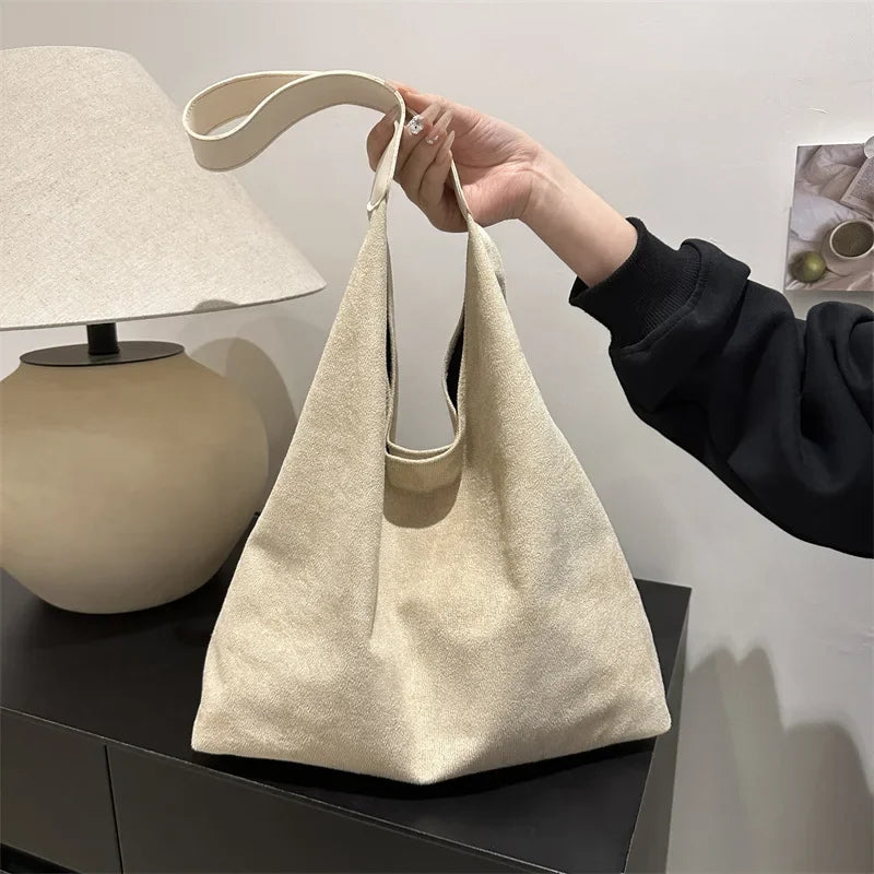 Women's Large Retro Faux Suede Tote Shoulder Bag | Matte Handbag